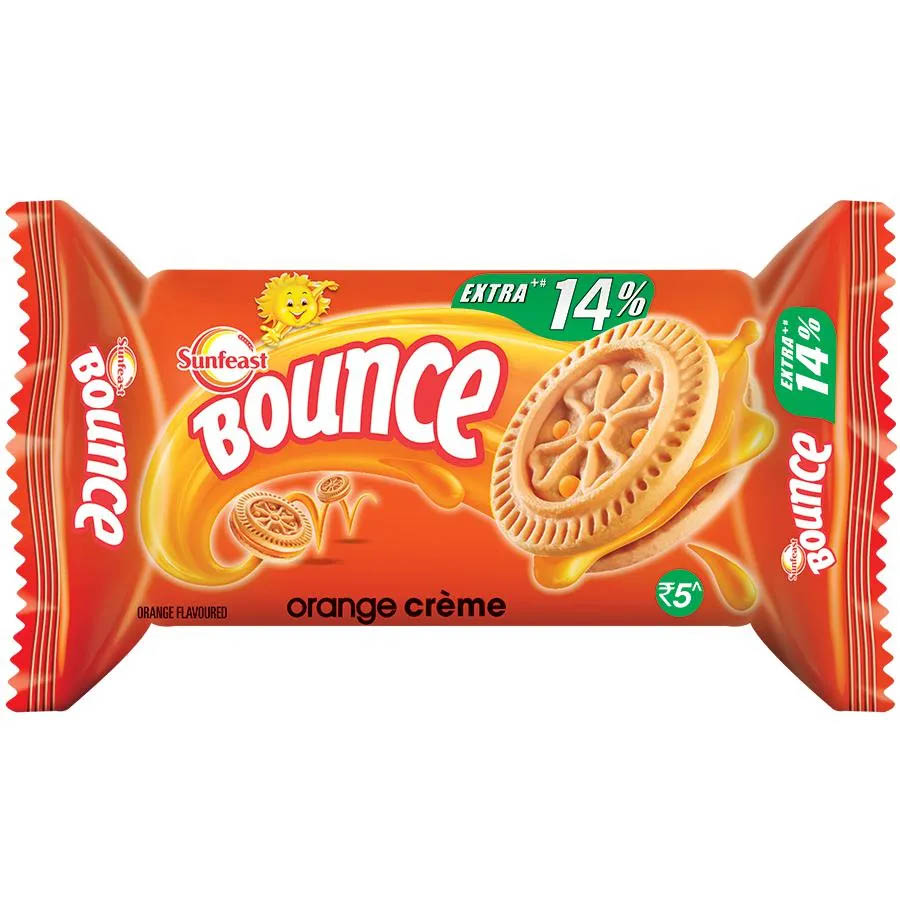Sunfeast Bounce Orange Cream Biscuits Rs. 5 Pack of 12